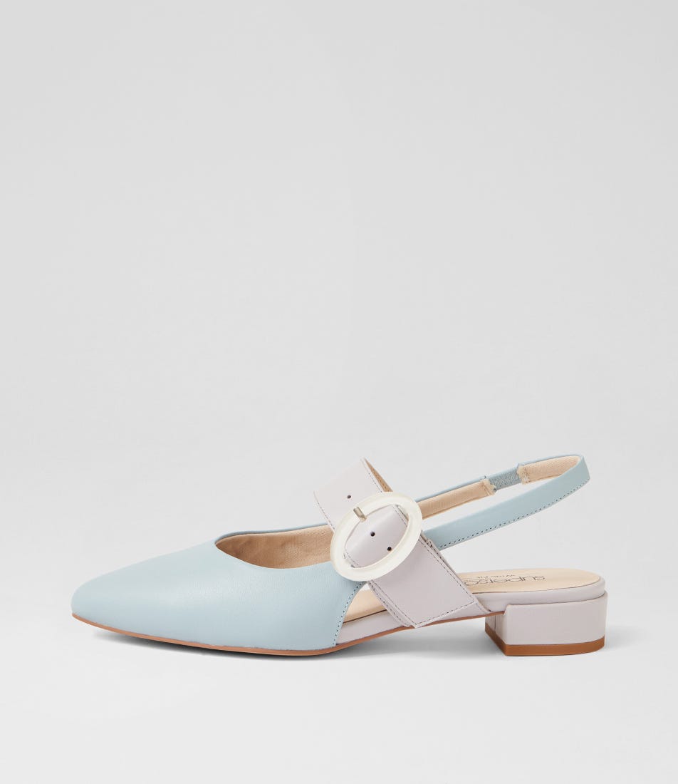 Wrennie D Dove Blue Soft Grey Leather Slingbacks