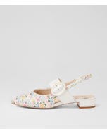 Wrennie D Garden Flower White Leather Slingbacks