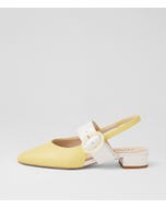 Wrennie D Lemon White Leather Slingbacks