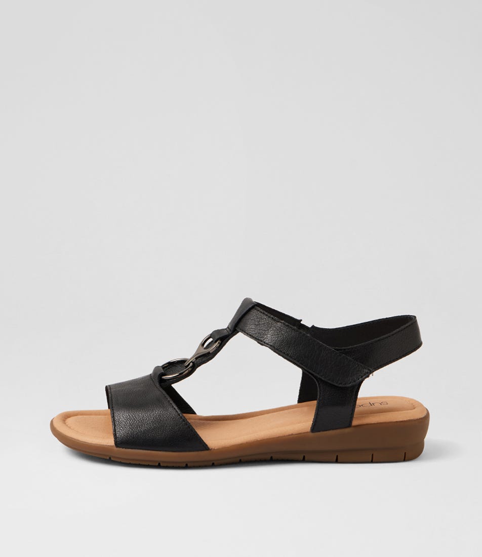 Felica Black Leather Sandals